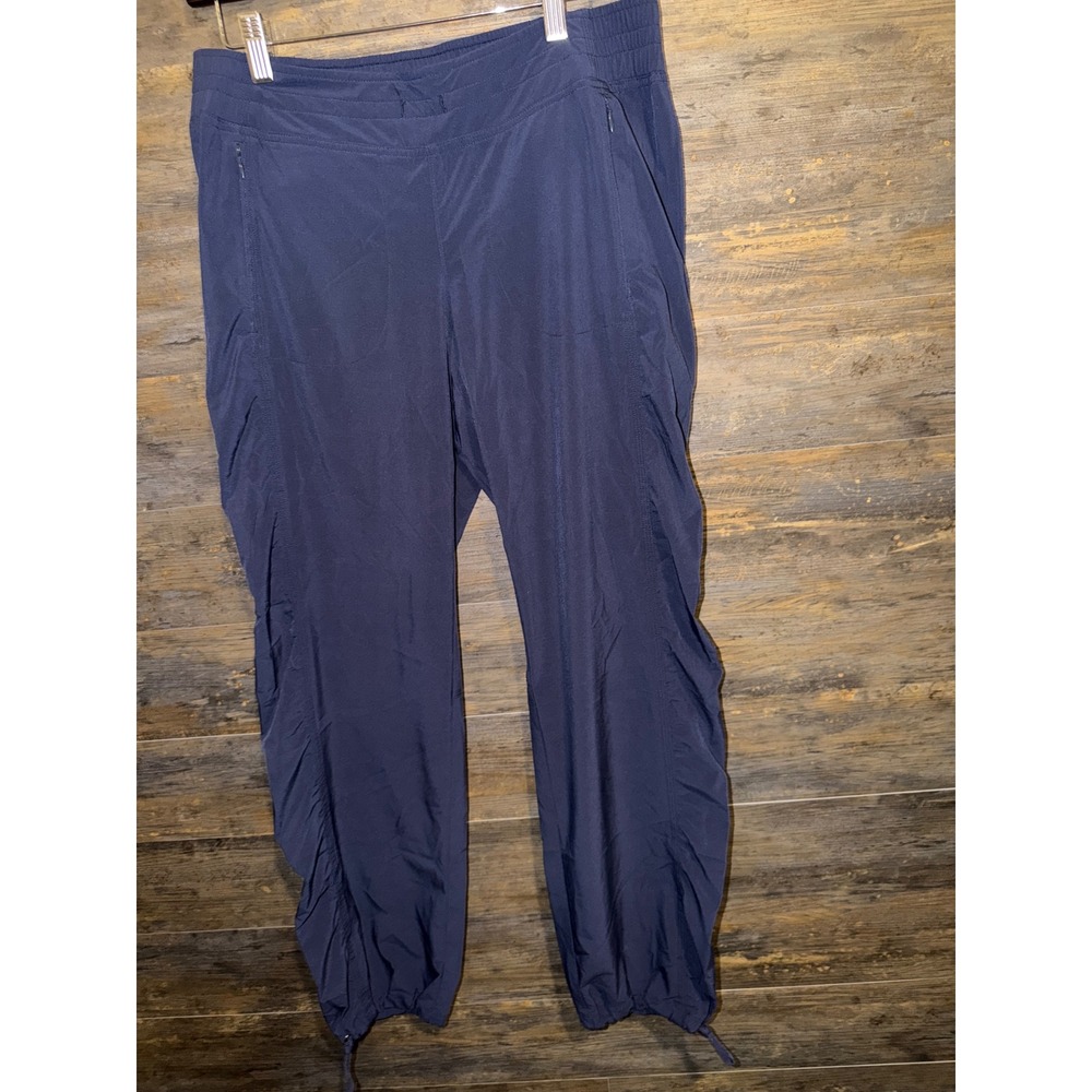 Athleta La Viva Ruched Pants Navy Blue Joggers Size 8 missing drawstring